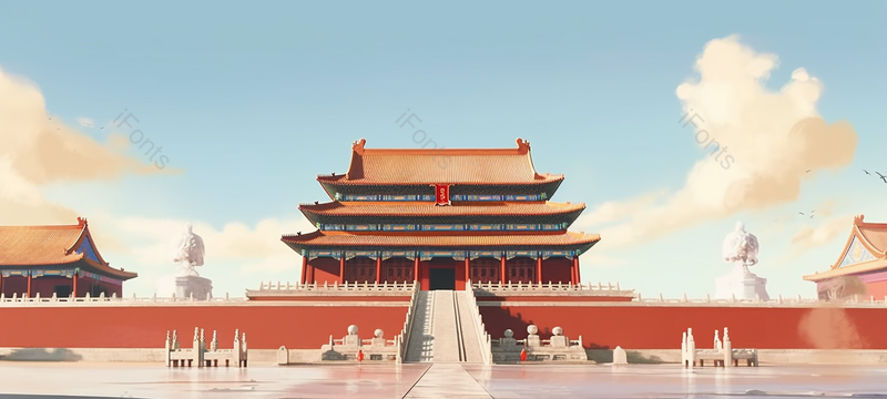 中国故宫建筑正面写实插画,插画/手绘图,插画/手绘图库,插画/手绘图下载,插画/手绘